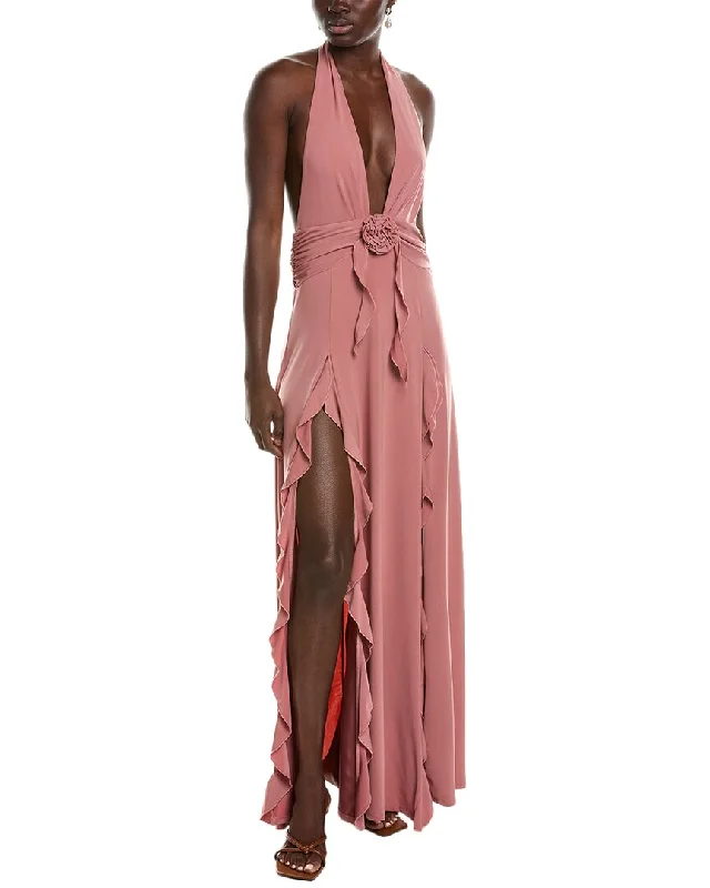 Women's Luxury Garments WeWoreWhat Halter Ruffle Maxi Dress