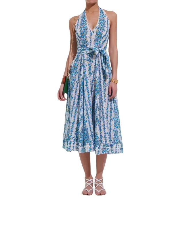 Women's Timeless Attire Beth Long Midi Dress In Blue Waves Flowers