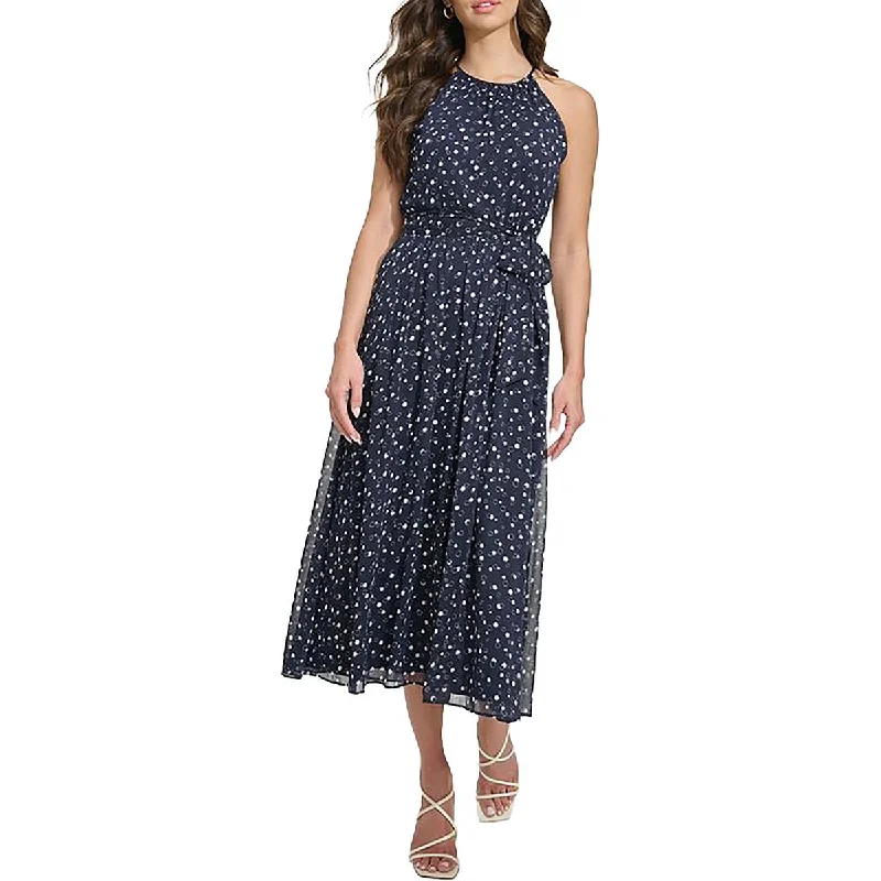 Women's Vacation Garments Womens Polka Dot Halter Neck Midi Dress