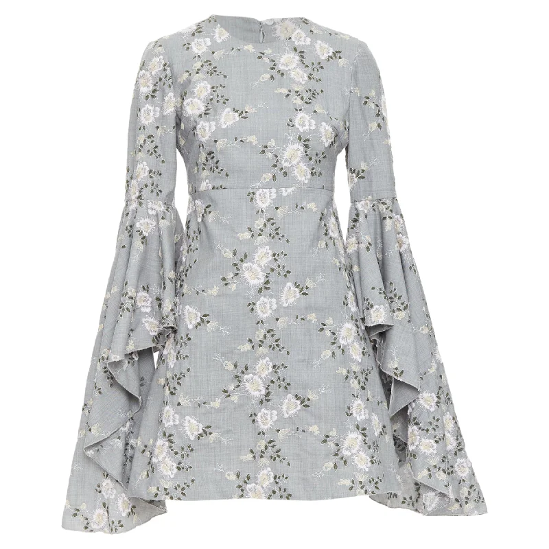 Women's Athletic Garments Giambattista Valli wool floral embroidery cascade bell sleeve dress