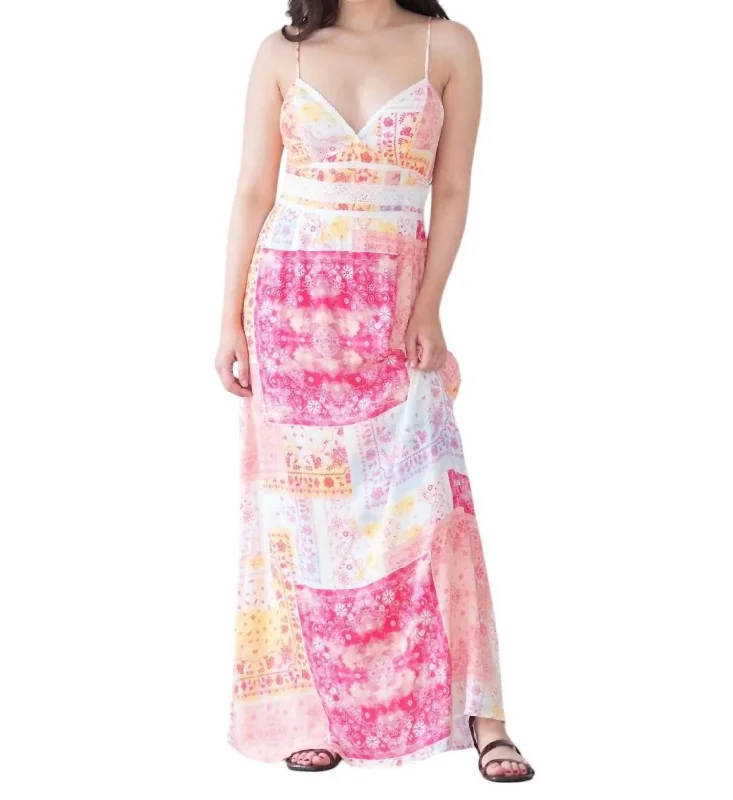 Women's Casual Apparel For Weekends Patchwork Print Maxi Dress In Pink Orange