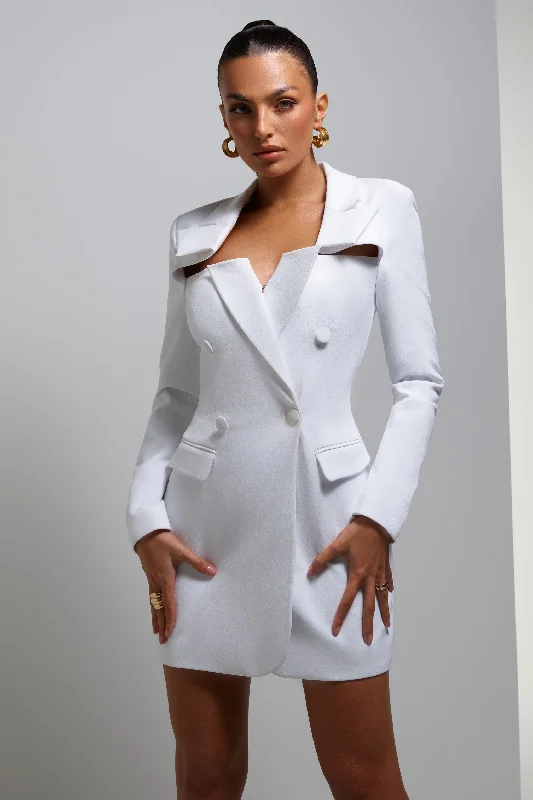 Women's Transitional Clothes Everyone's Watching | White Fitted Cut-Out Blazer Mini Dress