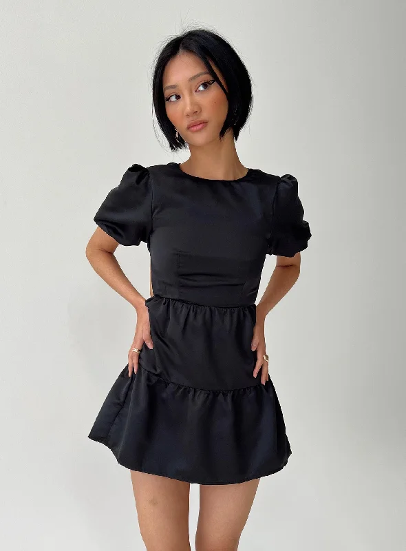 Women's Formal Event Outfit Luxury Style Capone Mini Dress Black