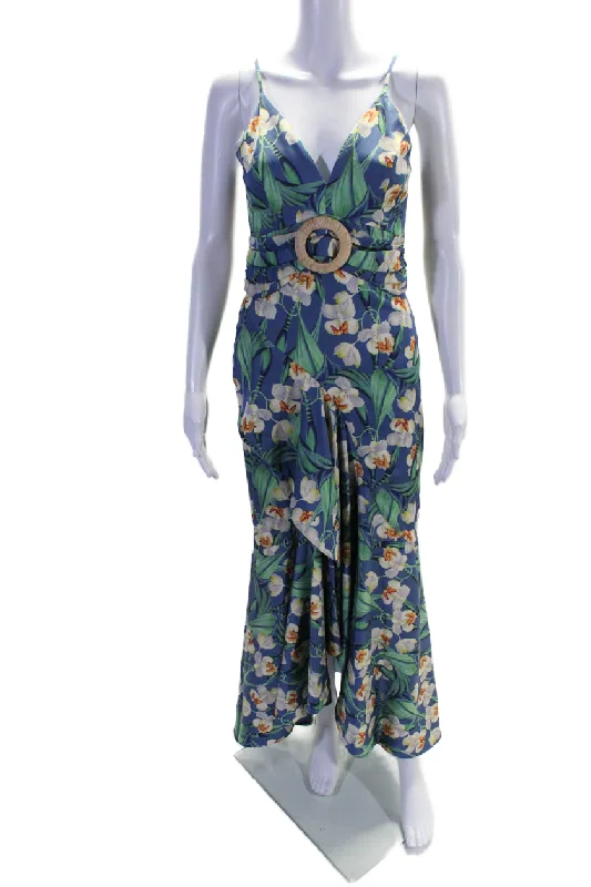 Women's Outfit PatBO Womens Floral Print Sleeveless Spaghetti Strap Maxi Dress Blue