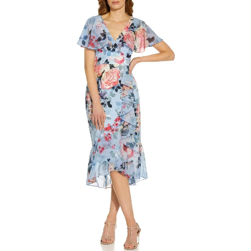 Women's Evening Outfit Womens Floral Midi Wrap Dress