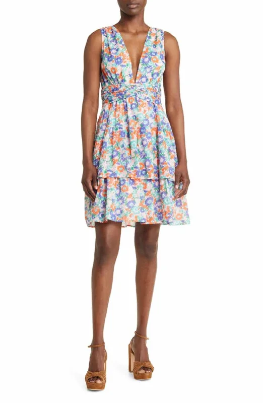 Stylish Women's Apparel Donna Floral Tiered Cotton Dress In Portobello Languid