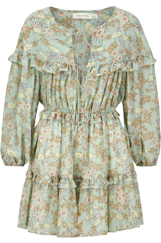 Women's Travel Garments Floral Print Mini Dress In Mint