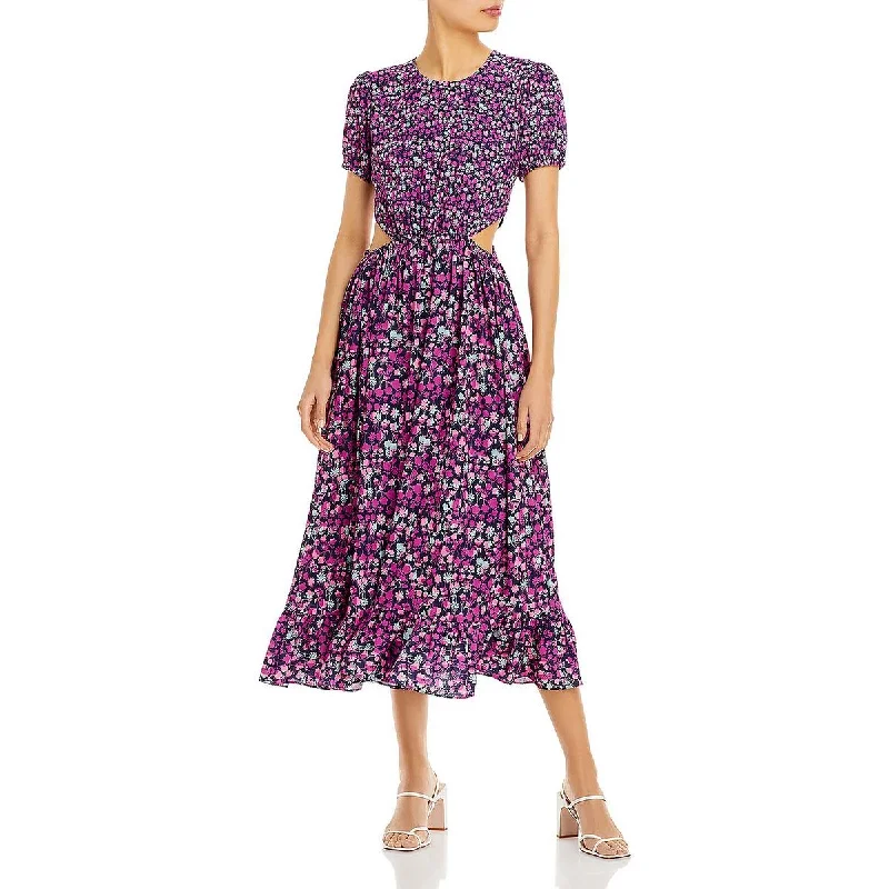 Women's Clothing Outfit Set Womens Floral Cutout Midi Dress