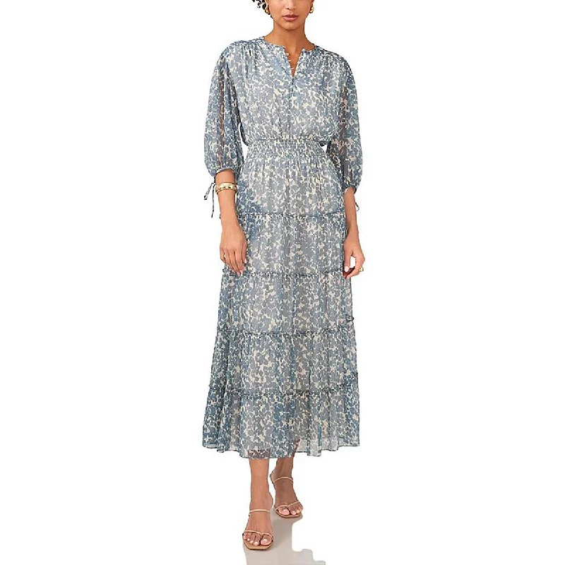 Women's Evening Clothes Womens Printed Pin Tucked Maxi Dress