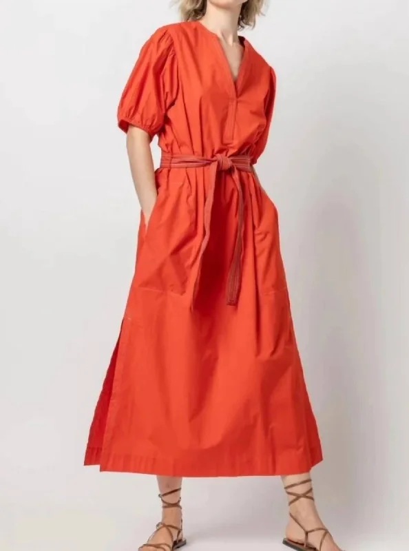 Women's Resort Garments Spit Neck Full Sleeve Maxi Dress In Poppy