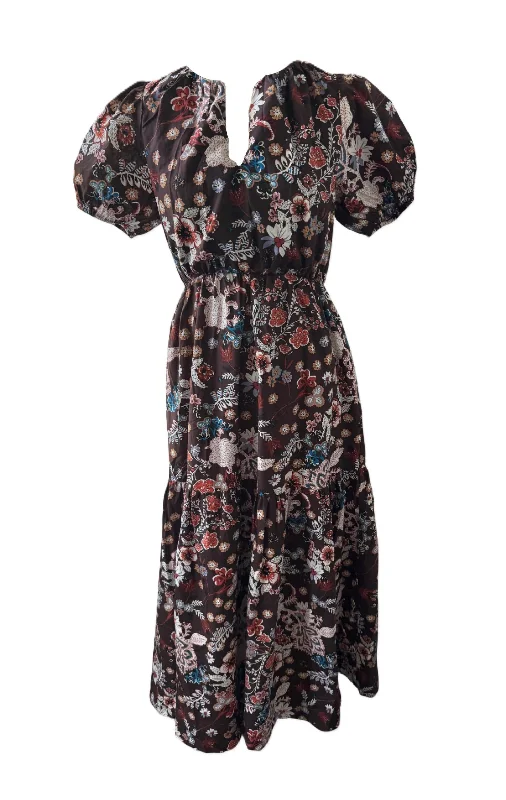 Women's Transitional Outfit Women's Journee Floral Morty Puff Sleeve Maxi Dress In Brown