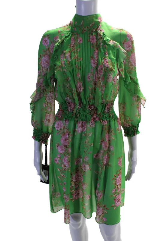 Women's Occasion Wear Clothing Pinko Womens 3/4 Sleeve ST Fiore Chiffon Floral Dress Green Pink