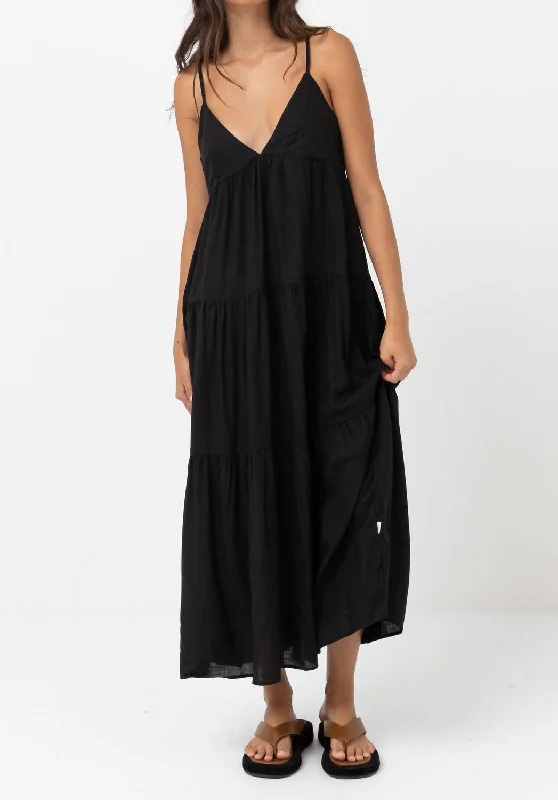 Women's Comfortable Clothes For Weekends Classic Tiered Midi Dress In Black