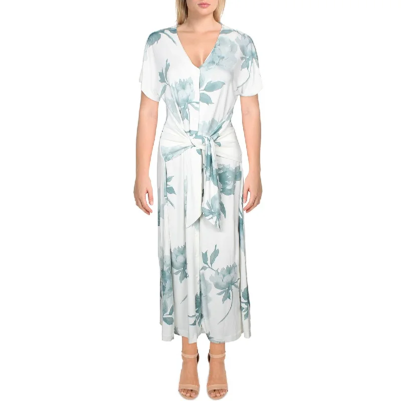 Stylish Women's Outfit Refined Look Womens Floral Print Tie Front Shirtdress