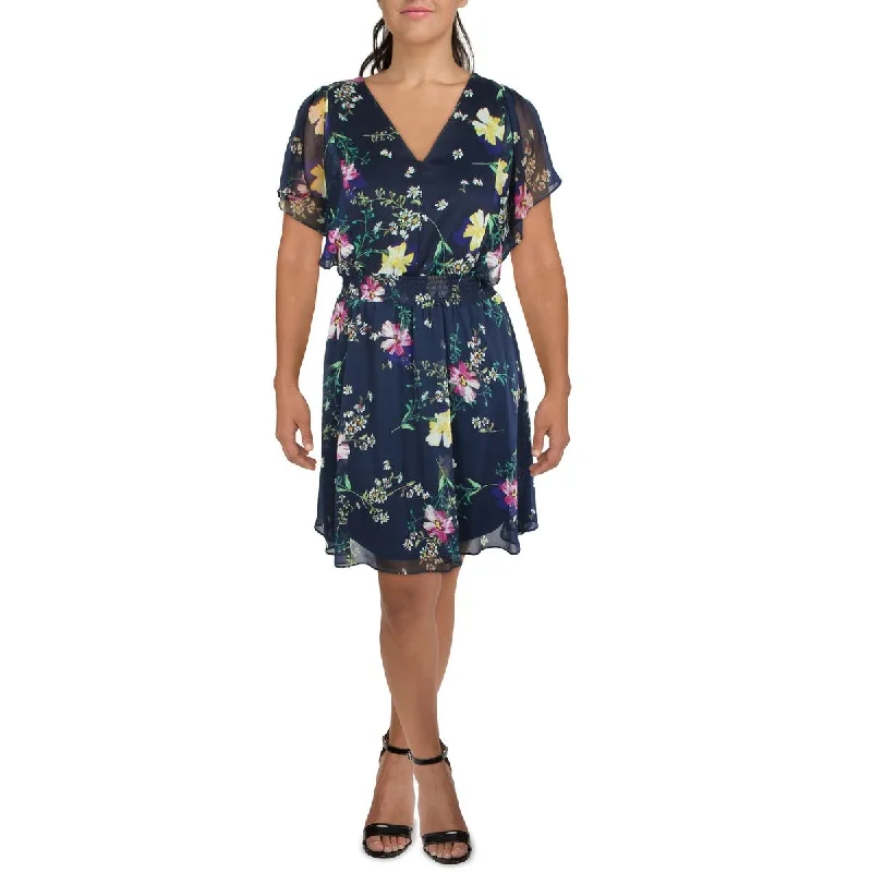 Women's Vacation Outfit Dreamy Aesthetic Womens Chiffon Floral Fit & Flare Dress