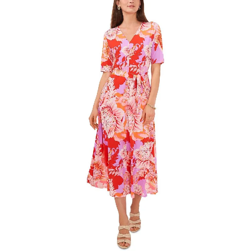 Women's Vintage-Inspired Outfit Womens Floral Midi Fit & Flare Dress