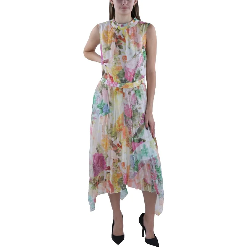 Women's Comfortable Lounge Attire Plus Womens Floral Pleated Midi Dress