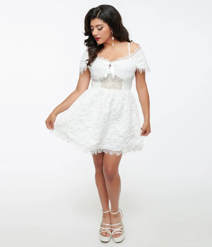 Fashionable Women's Outfit White Goth Lace Mini Dress