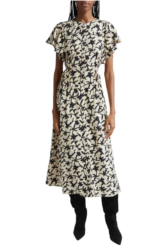 Women's Festive Attire Floral Printed Anais Midi Dress In Moonstone