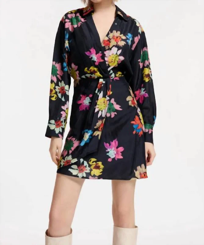 Women's Resort Garments Floral Silk Mini Wrap Dress In Black