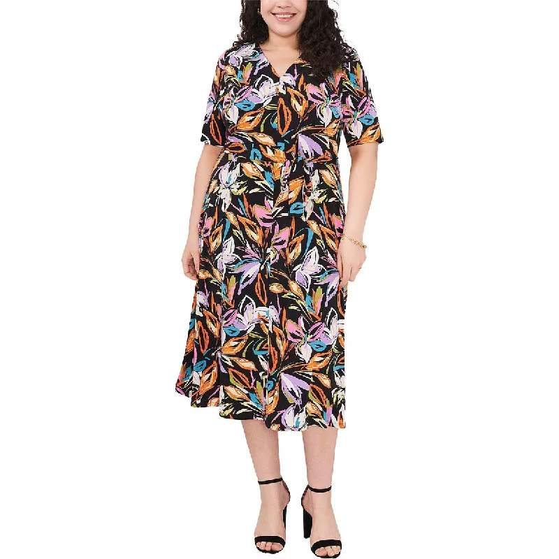 Women's Athletic Outfit Minimalist Chic Plus Womens Floral Calf Midi Dress