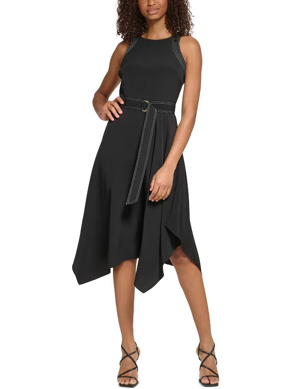 Stylish Women's Outerwear Apparel Womens Handkerchief Hem Sleeveless Midi Dress