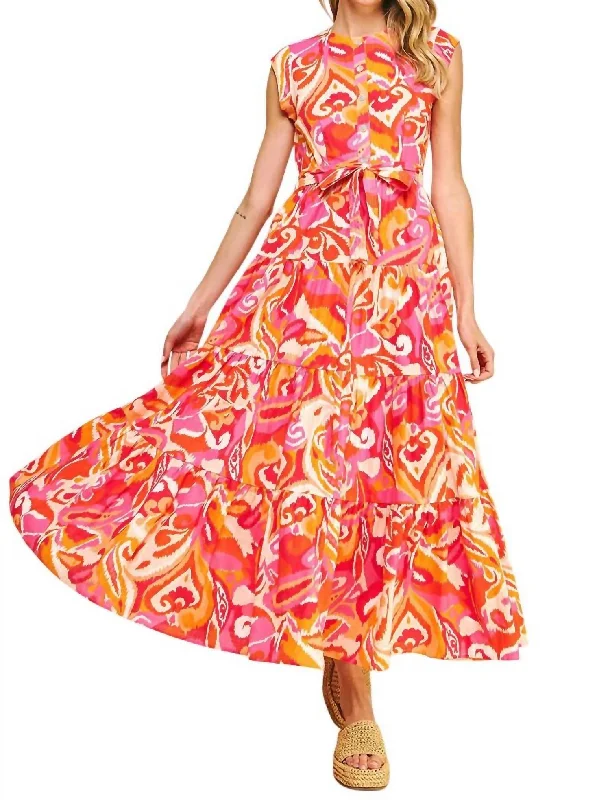 Women's Travel Apparel Sleeveless Tiered Maxi Dress In Red Pink