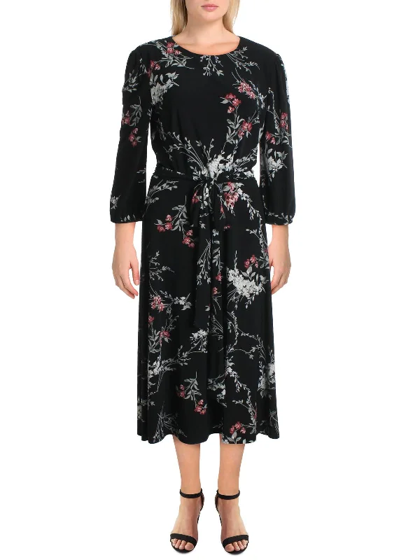 Women's Vacation Attire Tropical Island - Inspired Attire Felia Womens Puff Sleeve Floral Midi Dress