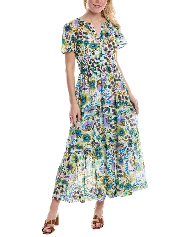 Women's Clothing With Trendy Designs Johnny Was Ikat Bloom Pintuck Tiered Midi Dress