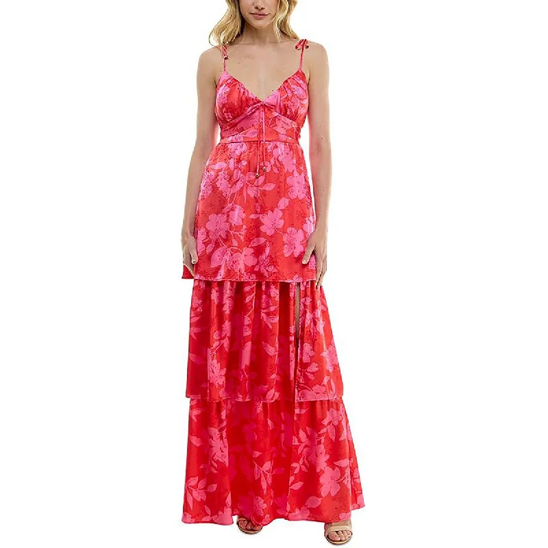 Women's Chic Outerwear Outfit Juniors Womens Floral Ruffled Maxi Dress