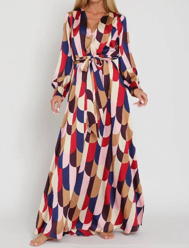 Casual Apparel For Women Fabulous & Flattering Long Sleeve Maxi Dress In Multi Color