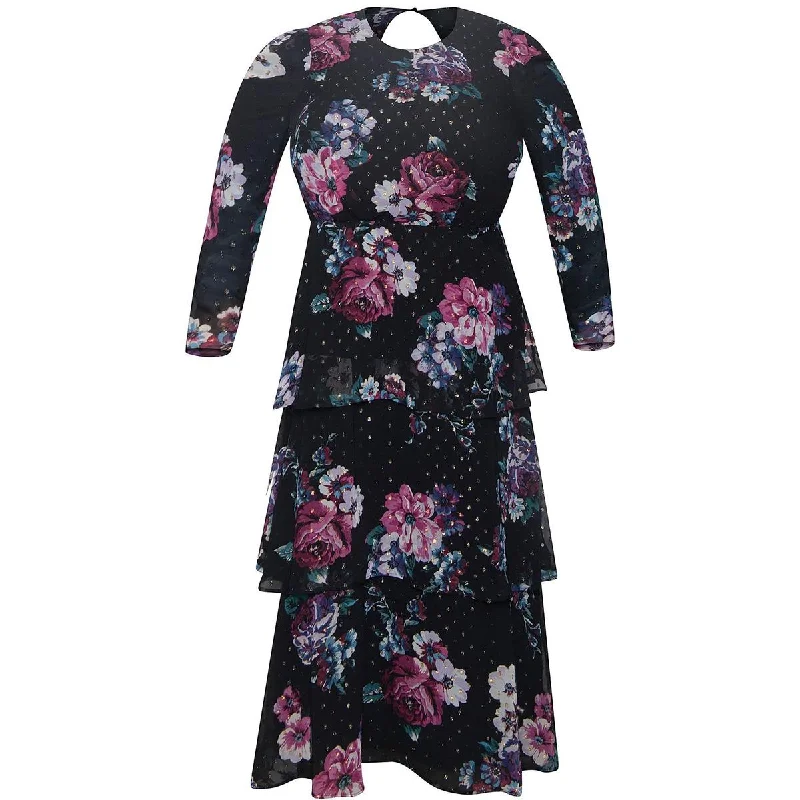 Women's Comfortable Lounge Outfit Plus Womens Floral Tiered Maxi Dress