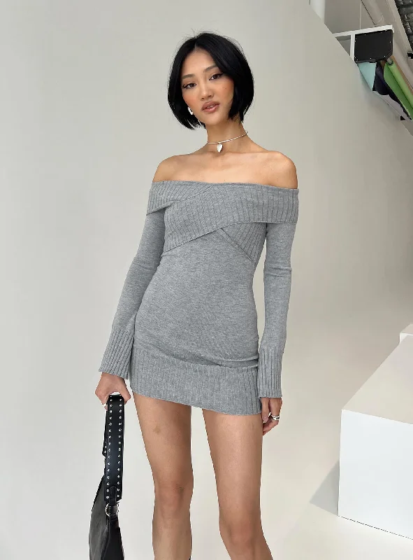 Women's Holiday Clothing Final Clearance Mainey Long Sleeve Mini Dress Grey