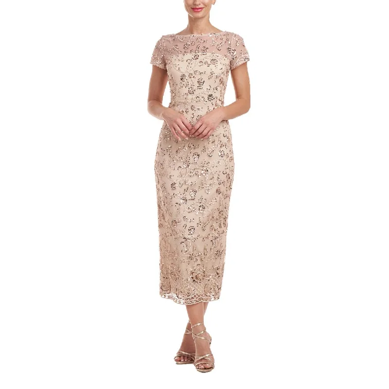 Women's Elegant Garments Henley Tea Womens Sequin Embroidered Midi Dress