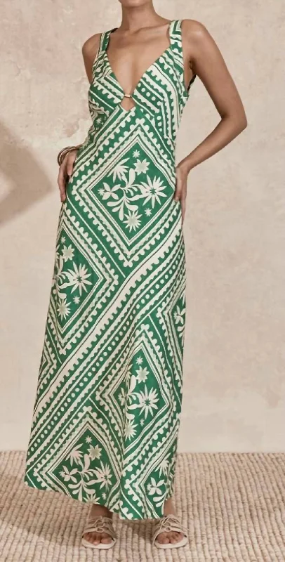 Women's Transitional Attire Losas Midi Dress In Emerald Tile