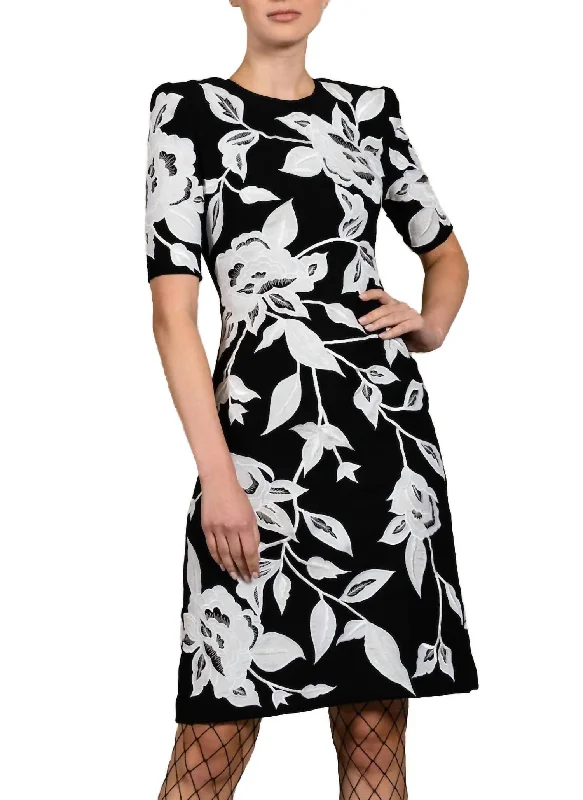 Stylish And Comfortable Clothing For Women Crepe Floral Applique Dress In Black