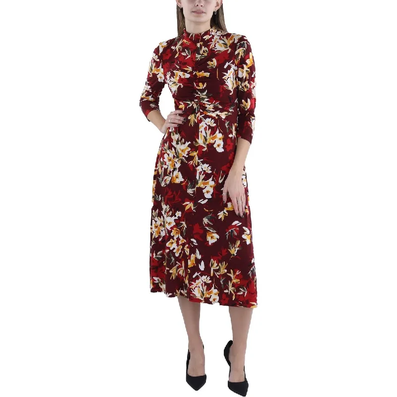 Timeless Women's Clothing Womens Floral Print Ruched Fit & Flare Dress