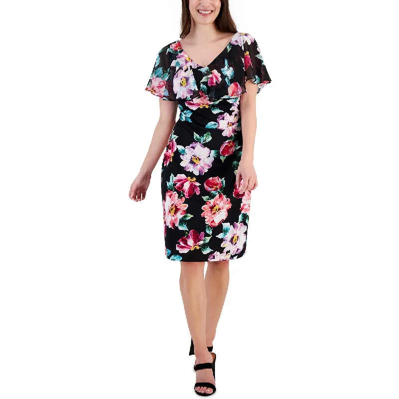 Women's Formal Event Outfit Effortless Comfort Womens Floral Print Knee-Length Sheath Dress