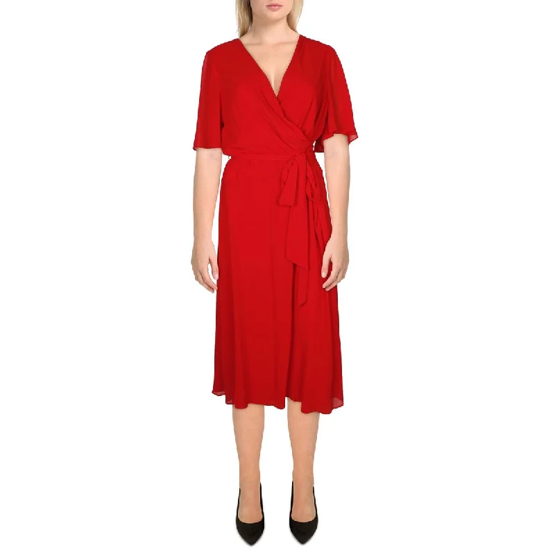 Vintage-Inspired Garments Plus Womens Wrap Dinner Ware Midi Dress