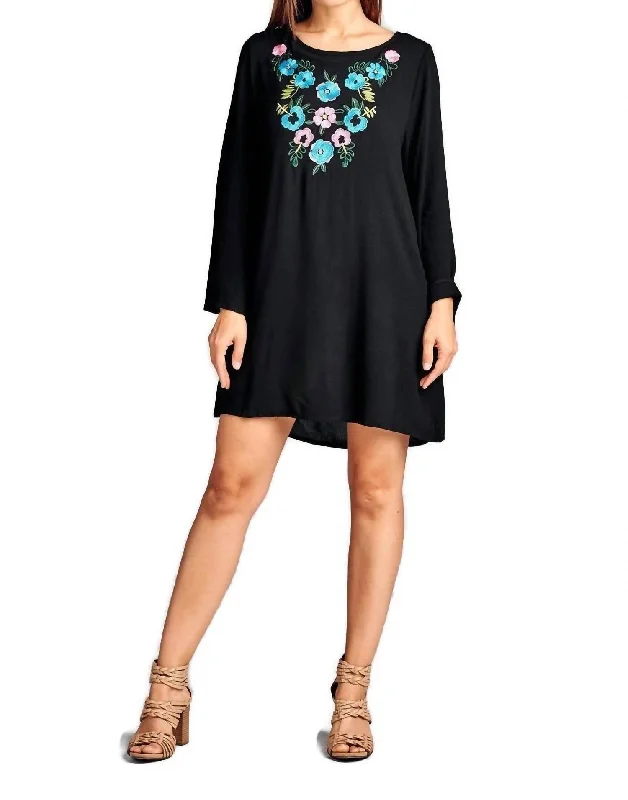 Women's Clothing For Outdoor Events Chic Sophistication Floral Embroidered Mini Dress - Plus In Black