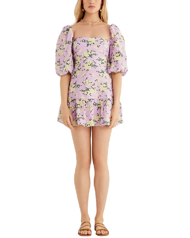 Stylish Women's Outfit Rumer Lilac Floral Linen Mini Dress