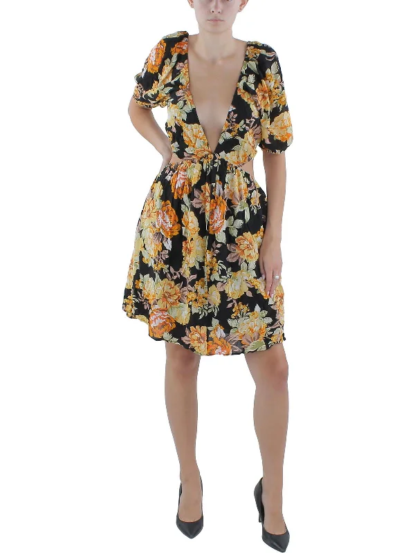 Formal Garments For Women Womens Floral Print Cut-Out Mini Dress