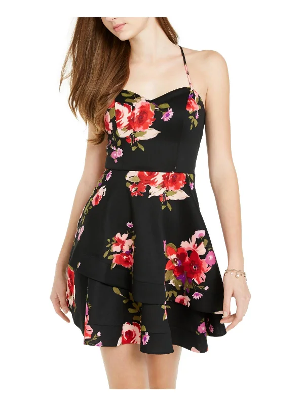 Timeless Women's Apparel Today Only Juniors Womens Floral Print Ruffled Cocktail And Party Dress