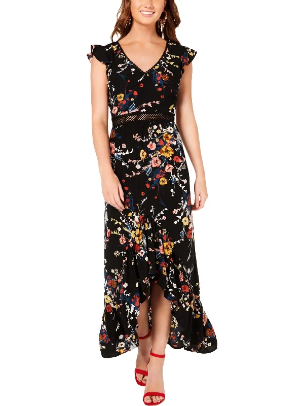 Women's Athletic Garments Chic Sophistication Juniors Womens Floral Open Back Maxi Dress