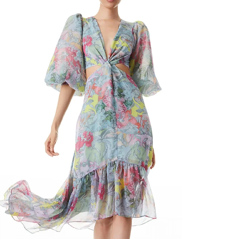 Women's Vacation Garments Katia Twist-Front Floral Cutout High Low Dress In Lola's Dream