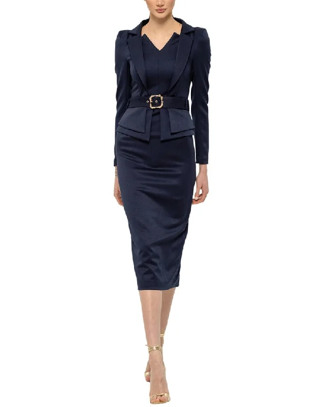 Women's Elegant Formal Outfit BGL Wool-Blend Midi Dress