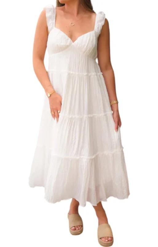 Women's Travel Garments Sweetheart Neckline Tiered Midi Dress In White