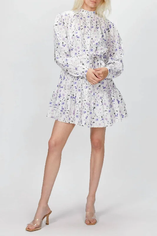 Stylish Women's Garments For Holidays White Floral Dress In White/purple Peony