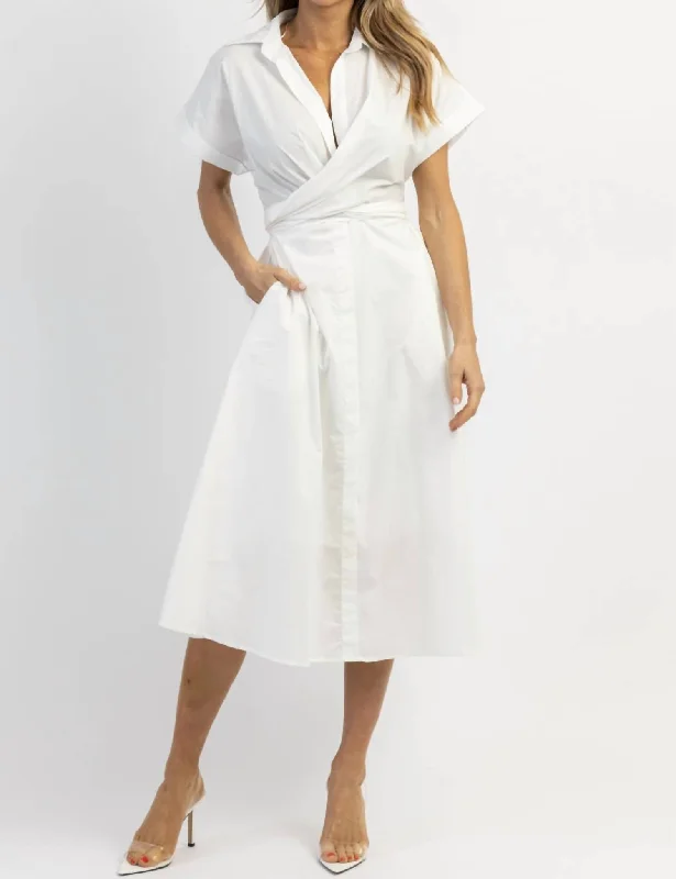 Women's Trendy Casual Outfit Sunny Days Bow Midi Dress In White