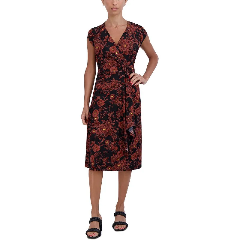 Women's Vacation Outfit Minimalist Chic Petites Womens Floral Midi Wrap Dress